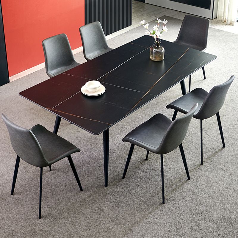 Industrial Style Side Chair Faux Leather Side Dining Chair with Metal Base