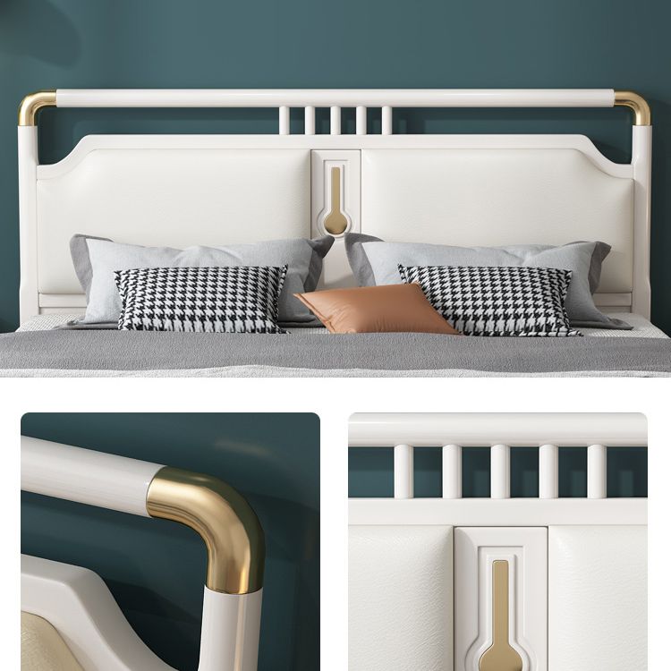 Glam Rubberwood Open-Frame Bed 45.28-Inch H White Bed Frame with Headboard