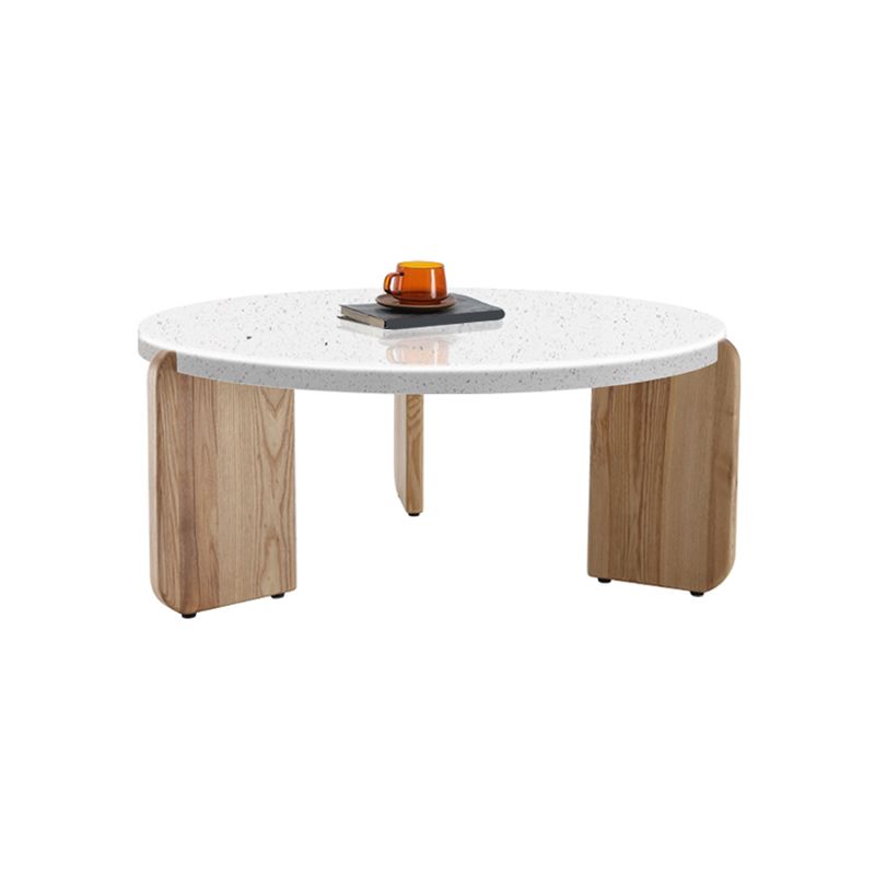 Modern Minimalist Round Coffee Table 3 Legs Terrazzo Cocktail Table in White