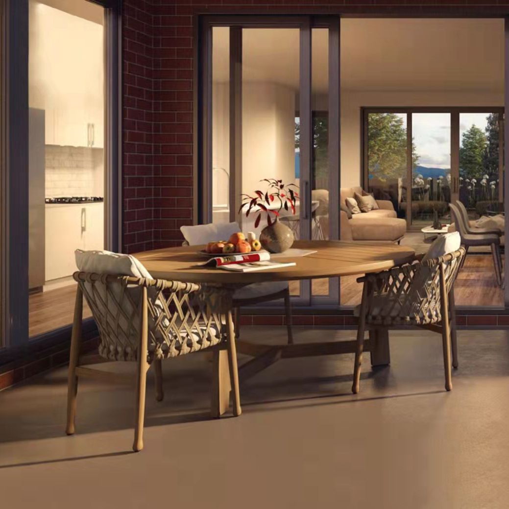 Solid Wood Patio Dining Set 1/4/7 Pcs Boho Removable Cushion Cover Chairs