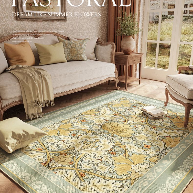 Traditionele bloemen gedrukt tapijt vierkleurig polyester gebied tapijt niet-slip achterste vloerkleed voor het leven
