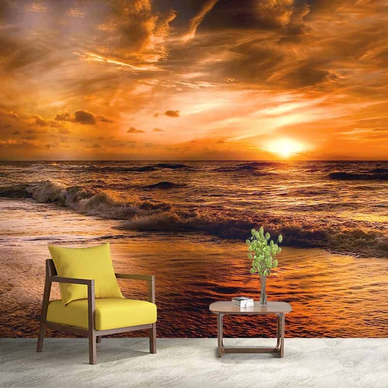 Moisture Resistant Wall Mural Photography Bedroom Sea Pattern Tropical