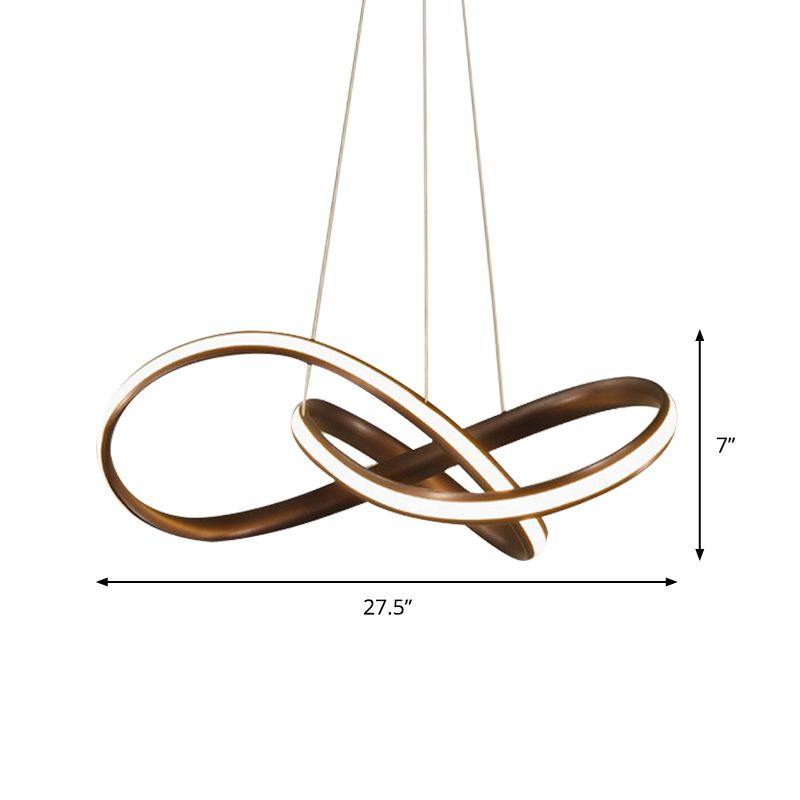 19.5"/27.5" Wide Black/White/Brown Bent Ceiling Light Fixture Simple LED Acrylic Chandelier Pendant in Warm/White Light