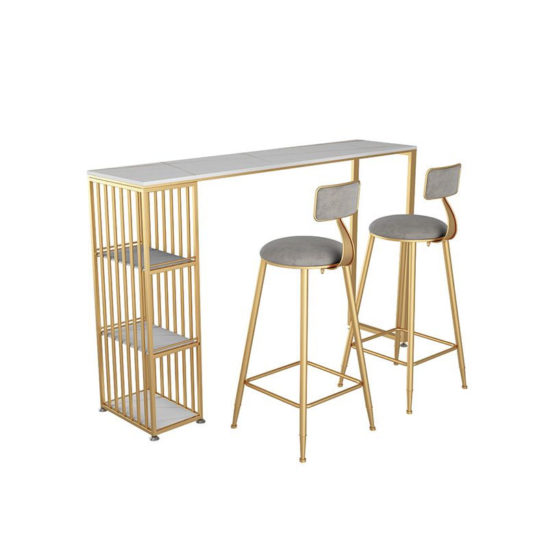 Tavolo da bar per pub in pietra rettangolo glam tavolo da pranzo a doppio piedistallo con 3 scaffali