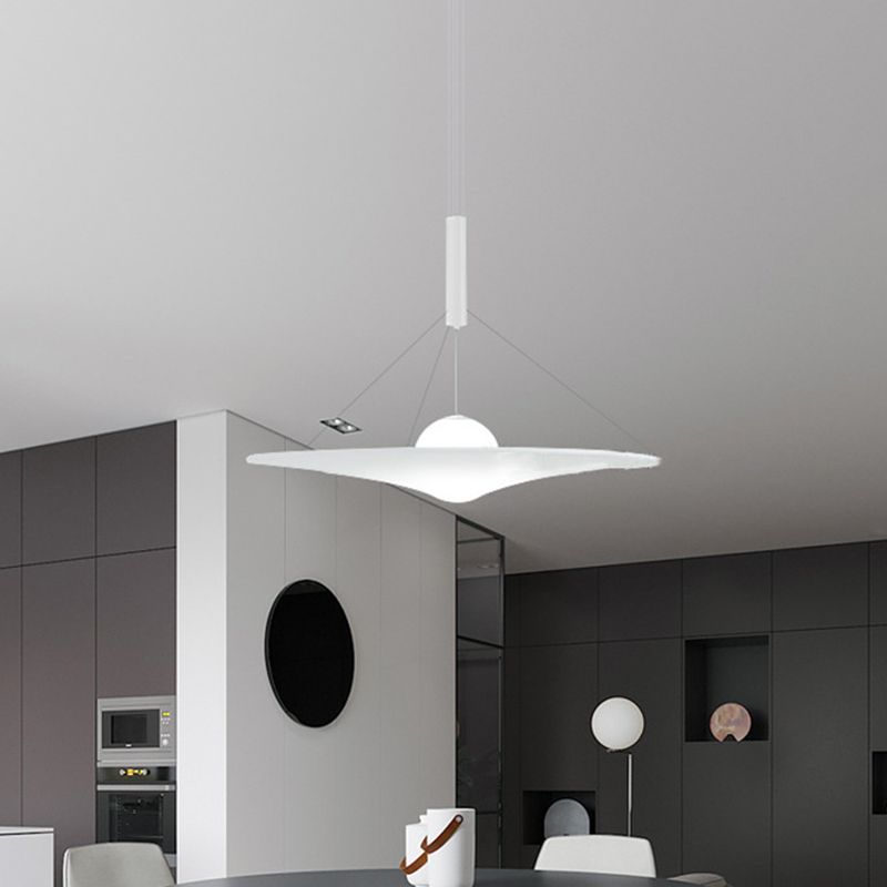 Trumpet Flared Pendant Light Fixture Designer Cream Ball Glass 1 Bulb White Suspension Light