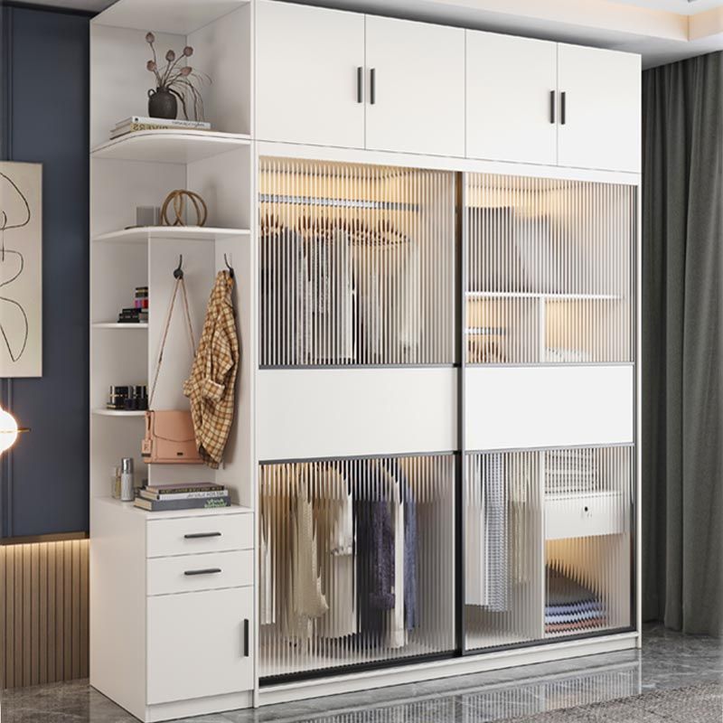 Contemporary Style Wardrobe Glass 2-Door Wardrobe Closet with Shelves