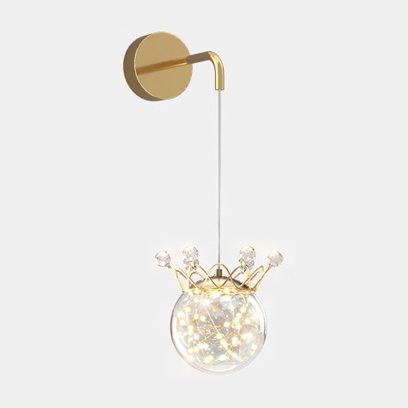 Modern Style Gold Wall Light Crown Shape Wall Sconce with Crystal for Bedroom