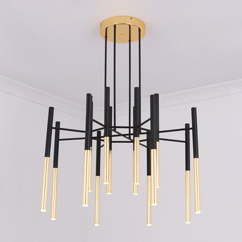 Postmodern Cylindrical Chandelier Metal Villa Lobby Hanging Light