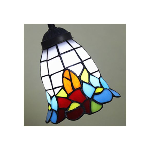 Blue/Red/Yellow Cone/Bell Shade Table Lamp Tiffany Stylish 1 Light Stainless Glass Table Lighting with Curved Arm
