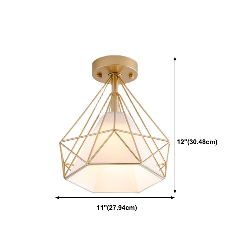 Metal Geometric Shade Flush Ceiling Light Industrial 1 Light Ceiling Light Fixture in Gold
