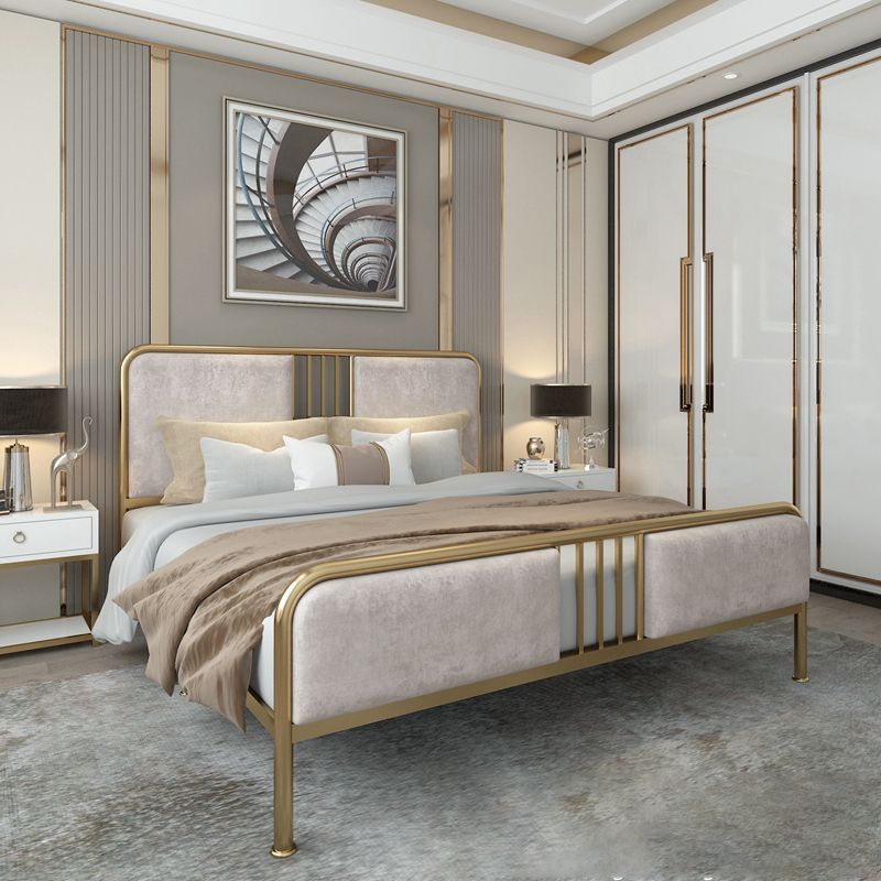 Upholstered Metal Bed with Headboard Low Profile Bed with Metal Legs