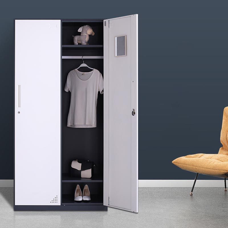 Modern Hinged Door Wardrobe with Garment Rod Metal Cabinet for Home