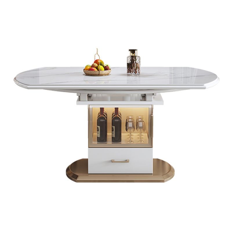 Modern Round Stone Top Dining Table Extendable for Small Spaces