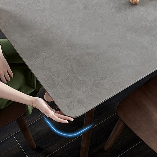 Brown Rectangular Sintered Stone Dining Table Modern Furniture with 4 Legs Wood Base