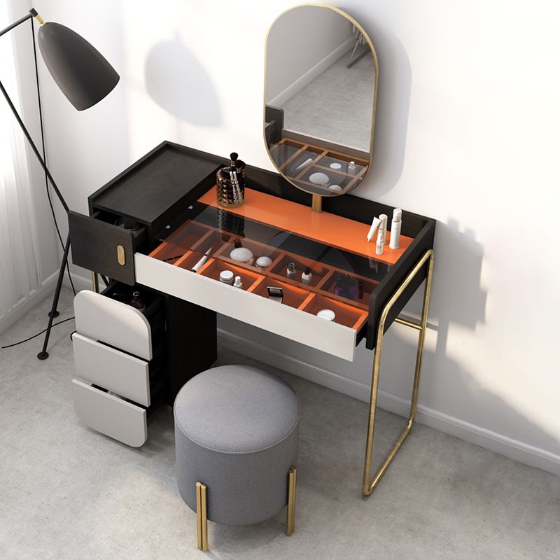 Tempered Glass Countertop Black/white Base with 4 Drawer Dresser