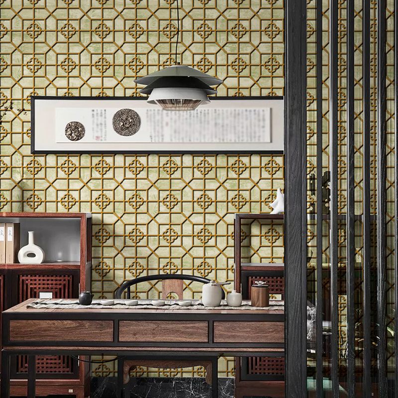 Chinoiserie Symmetric Wallpaper Pastel Color Geometric Wall Covering for Tearoom