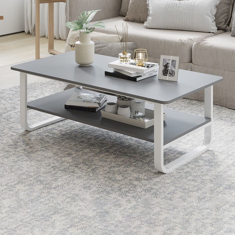 Modern Style Rectangular Wooden Table Metal Sled Base Coffee Table