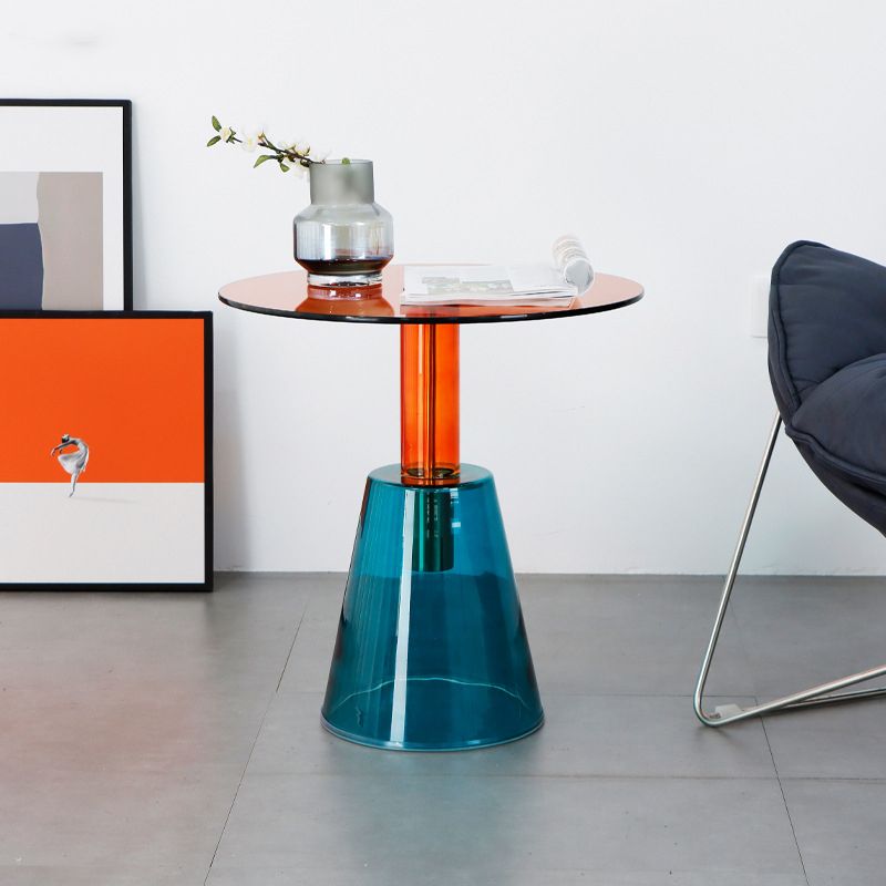 Contemporary Glass Pedestal Round Living Room Glass Top Side Table