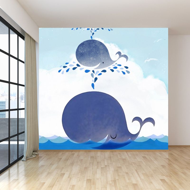 Whale Wallpaper Mural Cartoon Moisture Resistant Kids Bedroom Wall Decor, Personalized Size