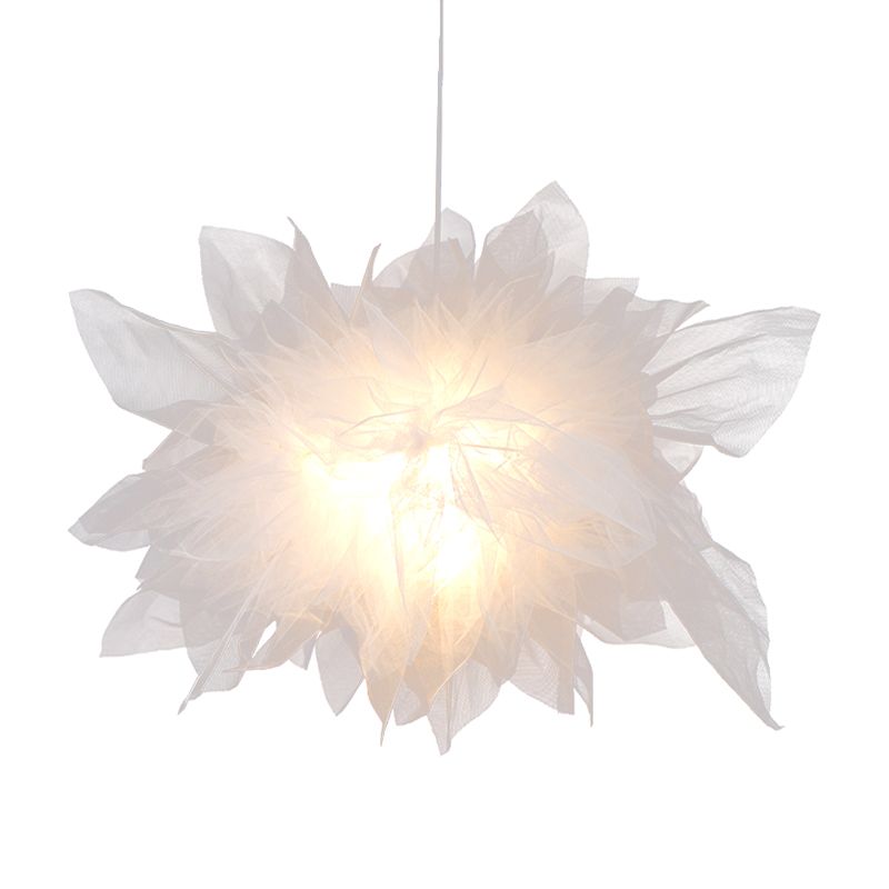 1 Light Floral Theme Pendant Lighting moderne joli tissu suspendu Light en blanc pour chambre à coucher