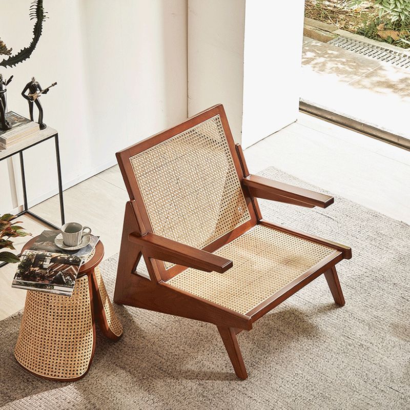 Mid-century Modern Rubberwood Solid Wood Frame Square Arms Chair