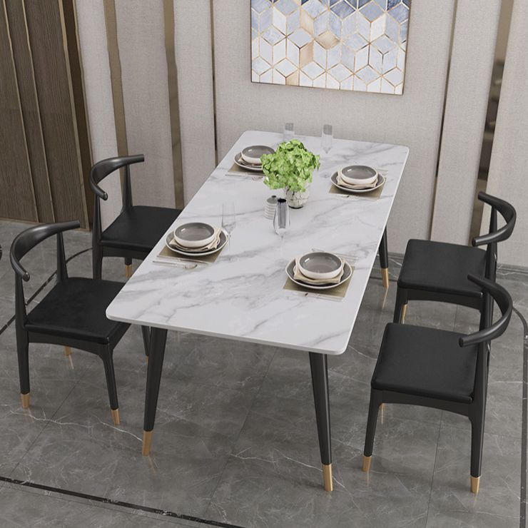 Modern Black Base Dining Set 1/4/5/7 Pieces Stone Top Indoor Dinette Set