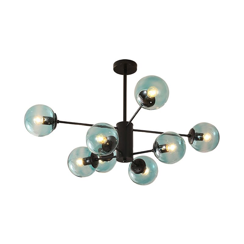 Amber/Blue/Clear Glass Spherical Chandelier Light Post Modern 6/8/10 Lights Black Pendant Lamp for Bedroom