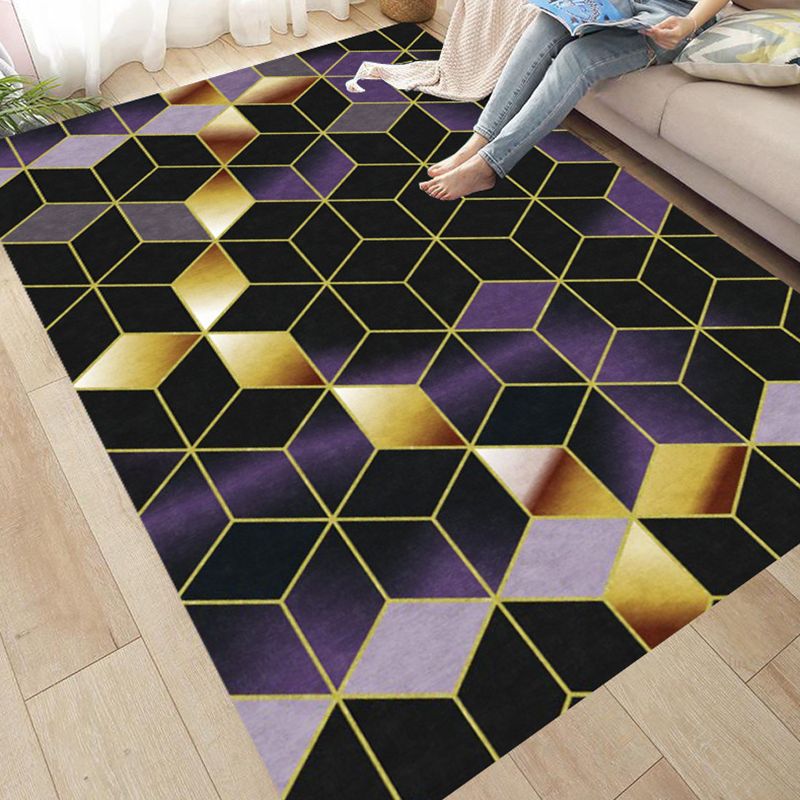 Dark Red Modern Rug Polyester Graphic Rug Non-Slip Backing Rug for Home Decoration