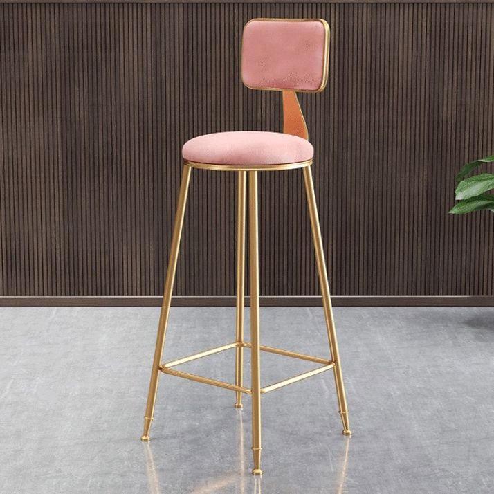 Glam Armless Backrest Counter Stool Steel Cashier Bar Stool with Flannel Cushion and Pedal