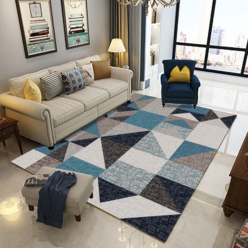 Multicolor Living Room Carpet Luxury Triangle Pattern Indoor Rug Polyester with Stain Resistant Rug