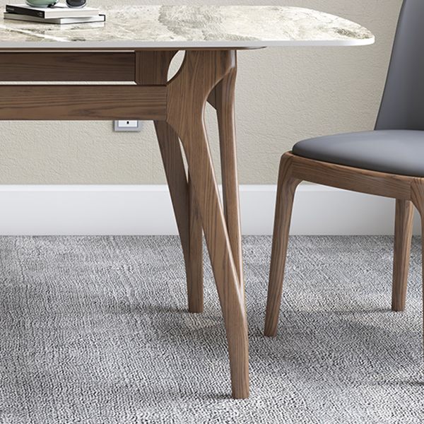 Sintered Stone Top Rectangle Table for Restaurant Modern Dining Table with Ash Wood 4 Legs