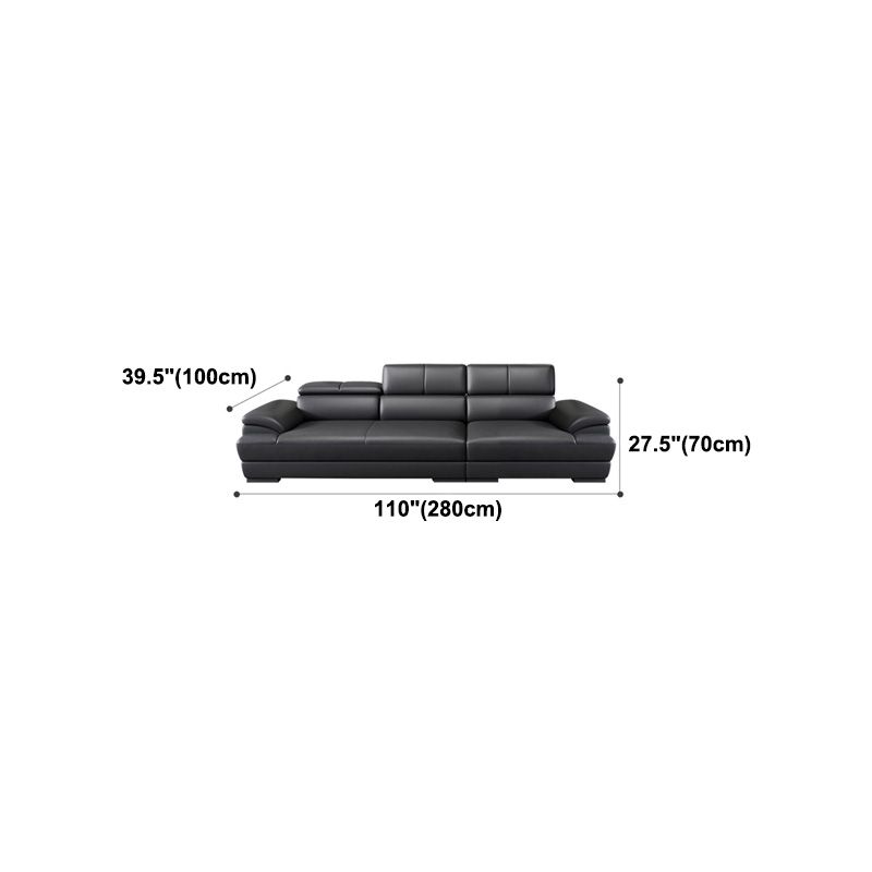 Genuine Leather Pillow Top Arm Sectional Sofa 27.55"High Cushion Back Sofa,Black