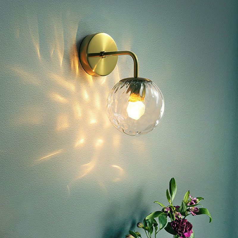 Spherical Wall Mount Light Simple Rippled Glass 1 Head Bedroom Reading Wall Lamp