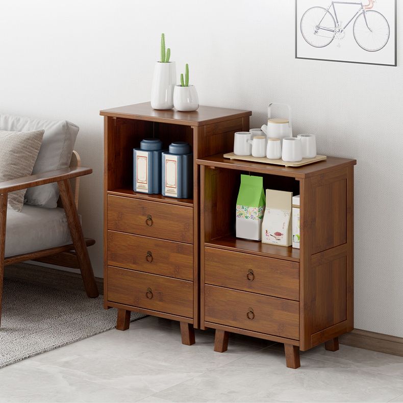 Mid-Century Modern Accent Chest with Drawers and Shelf in Brown