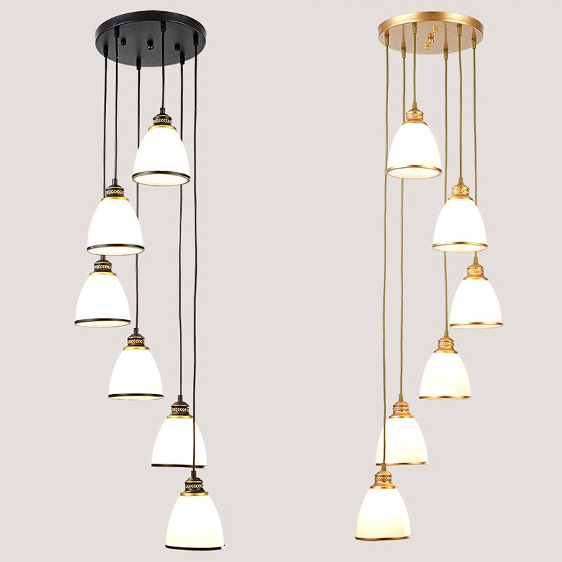 Duplex Cluster Pendant Light in Modern Luxury Style Wrought Iron Hanging Light with White Glass Shade