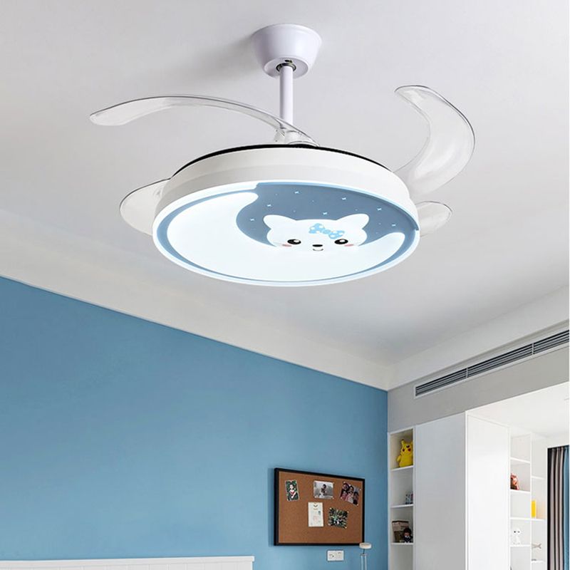 Acryl Maan en Cat Fan Lamp Cartoon LED Semi Flush plafondlicht voor kinderen Slaapkamer
