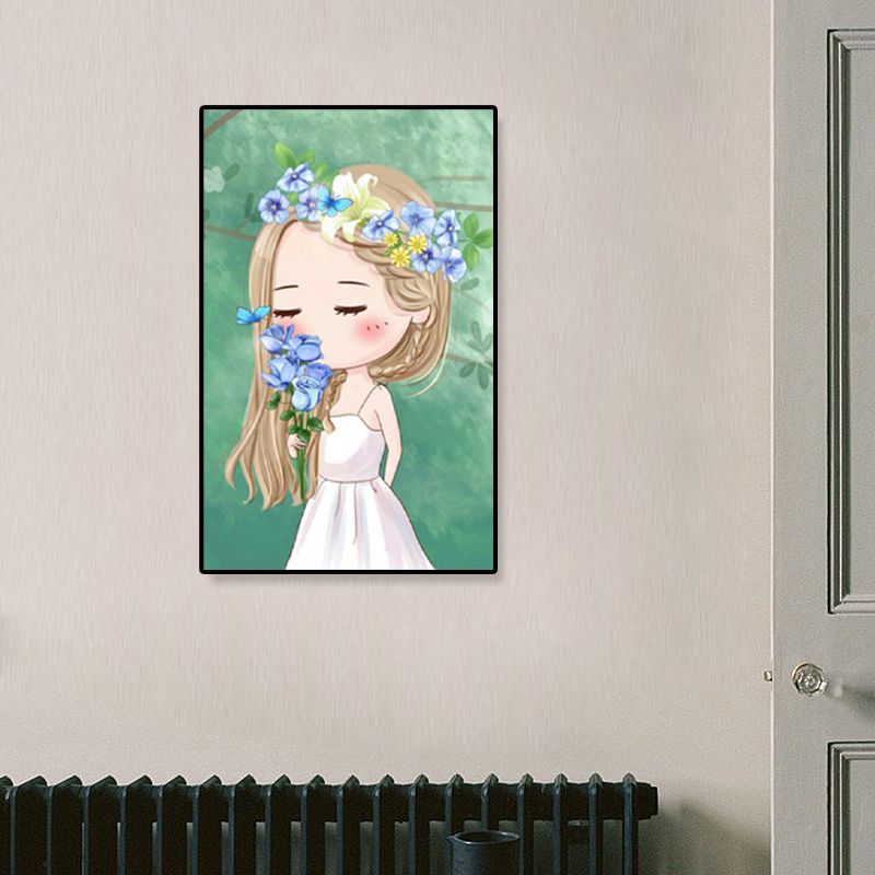 Cartoon Young Girl Art Print Soft Color Figure Drawing Canvas for Bedroom, Multiple Sizes