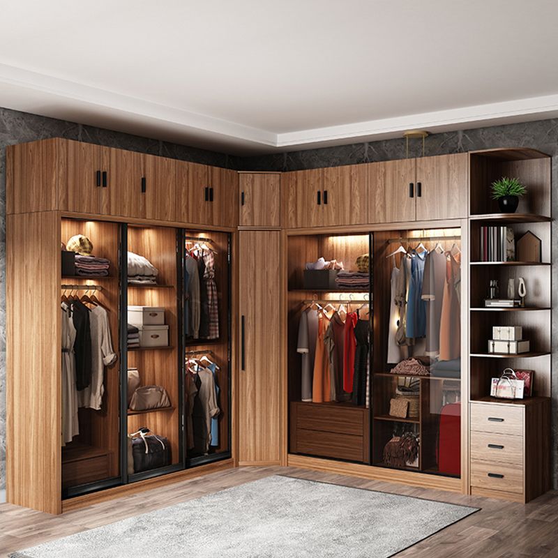 Modern Bedroom Wooden Storage Cabinet Sliding Doors Armoire with Glass Doors