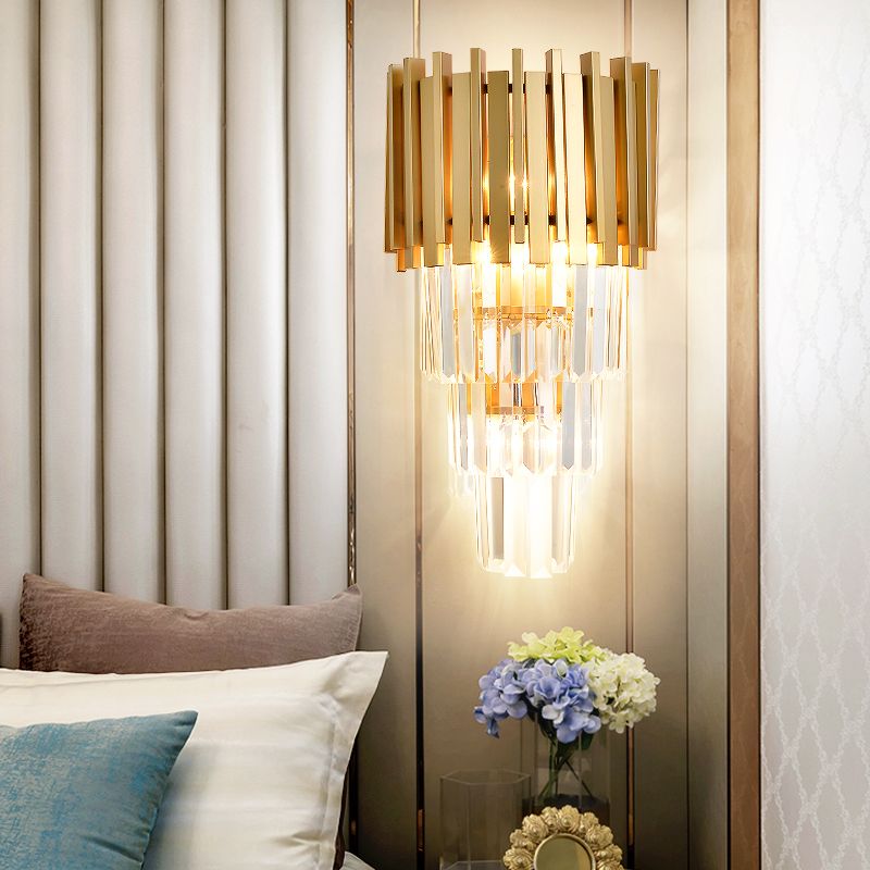 Modern Multi Tier Wall Lamp Metal 4 Heads Wall Light Fixture with Crystal Prism in Clear for Dining Room