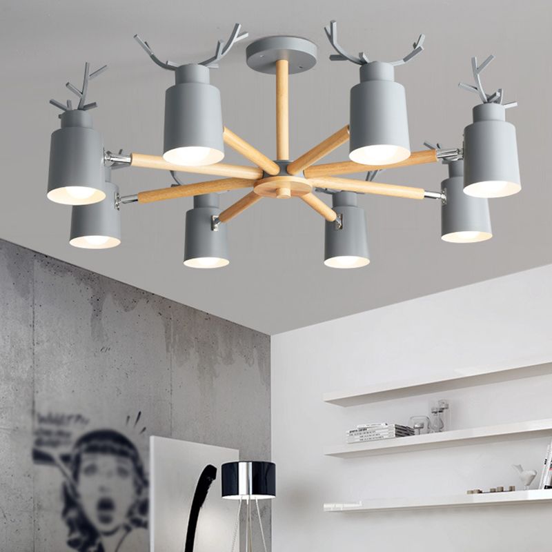 Fissature di illuminazione a sospensione in metallo Nordic Macron Antler Metal With Wood Room