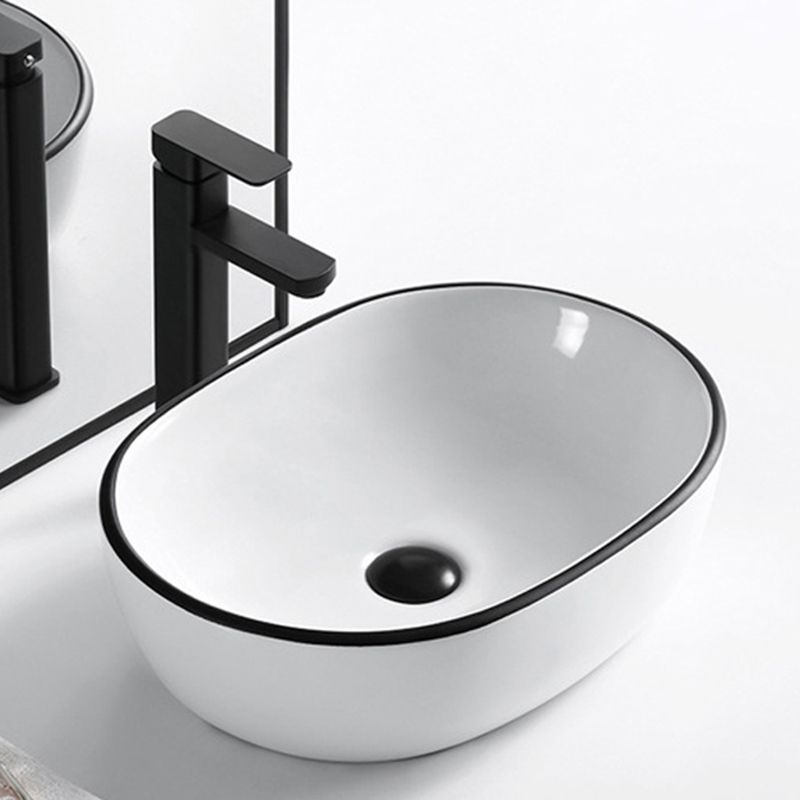 Modern Vessel Bathroom Sink Rectangular Porcelain Drain Assembly and Faucet Wash Stand
