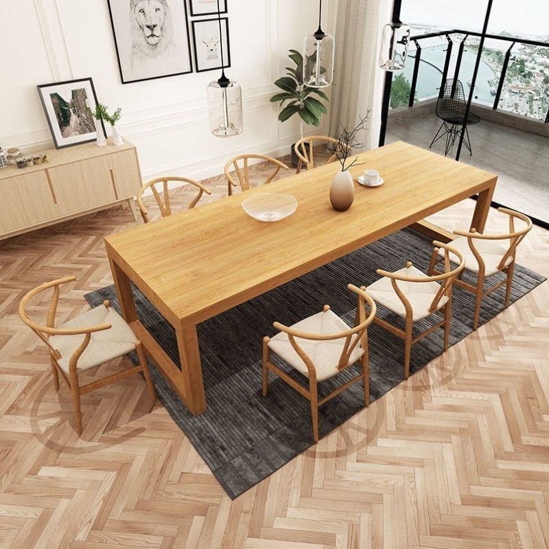 Modern Solid Wood Dining Site Table Rectangle Sled Base Dining Table in Natural