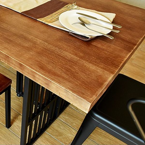 Industriekiefernholzholz für Restaurant -Rechtecktisch mit schwarzer Doppelpodest -Basis