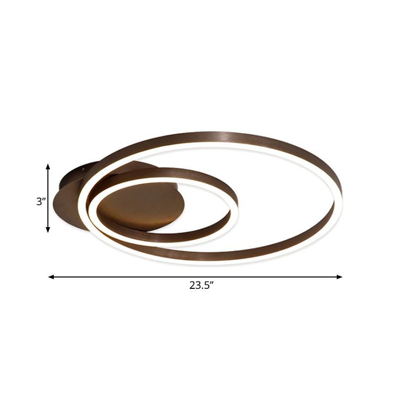 Zwart/bruin 1/2/3-ring semi-inbouwlicht eigentijds LED acryl plafondgemonteerd armatuur in warm/wit/natuurlijk licht, 16,5"/19,5"/23,5" breed