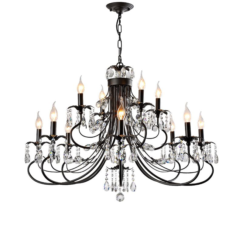 Salon lustre de style européen multi-tête cristallin de lampe suspendue pour chambre à coucher