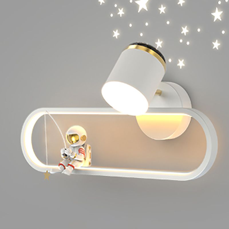 Metal Oval Shape Wall Light Astronaut 2 Lights LED Wall Sconce for Kid's Room