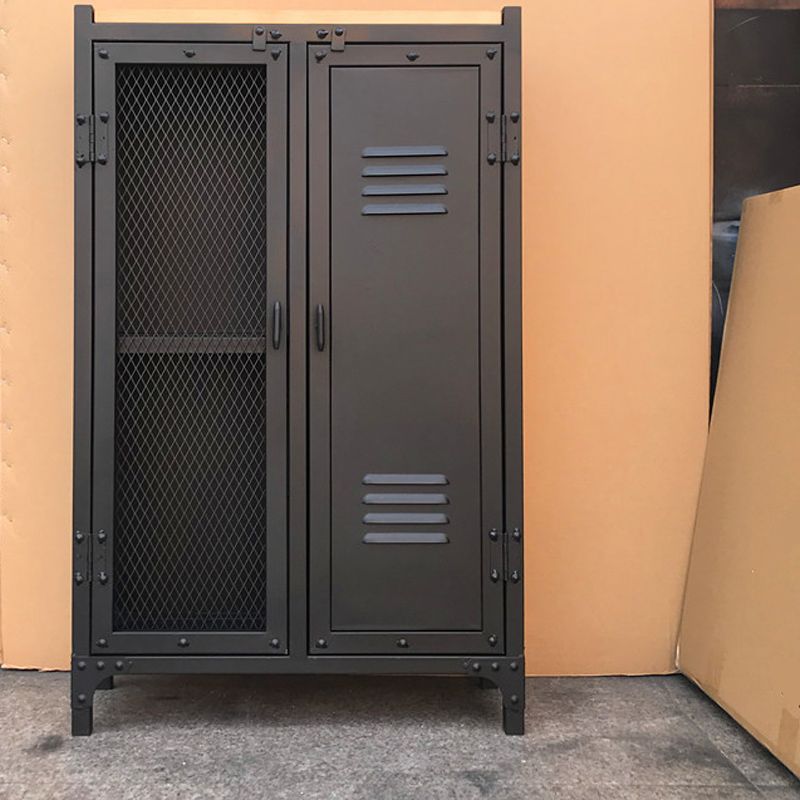 Industrial Style 39.4" Tall Chest 2 - Door Iron Accent Cabinet in Black