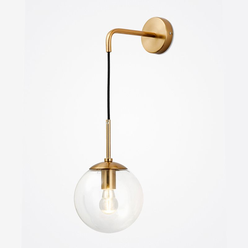 Industrial Style Ball Shape Wall Sconce Glass 1 Light Sconces in Gold for Bedroom