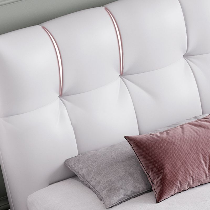 Grey Upholstered Tufted Bed Frame Glam Faux Leather Standard Bed