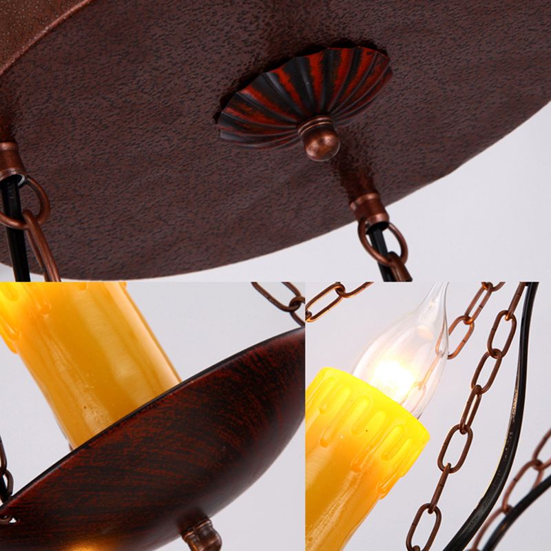 Black Metal Hanging Lamp Vintage Three-head Candle Ceiling Light in Rust for Coffee Shop